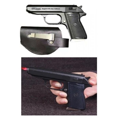 1 Ad Silah Çakmak -Kılıflı Şık Bıçaklı Büyük Model Siyah Tabanca Özel Hediyelik Koleksiyon Çakmak